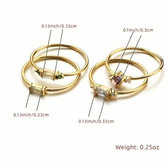 Beautiful Gold Four Piece Multi Stone Ring Set - Picture 2 of 2